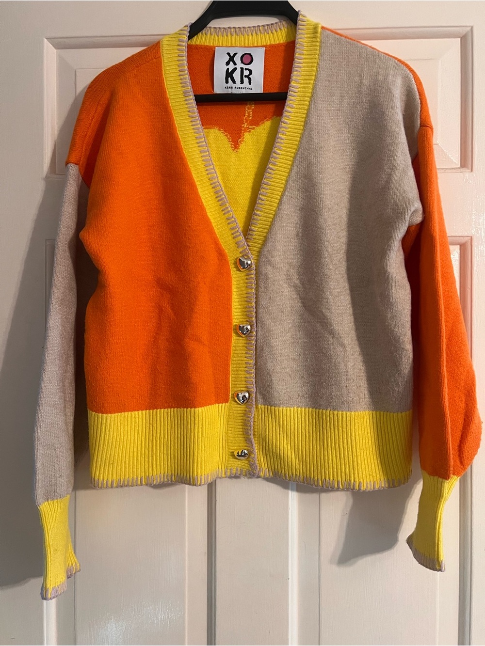 Kerri Rosenthal Color Block Cardigan Button Sweater sun vibrant tuckernuck xs - Picture 2 of 4